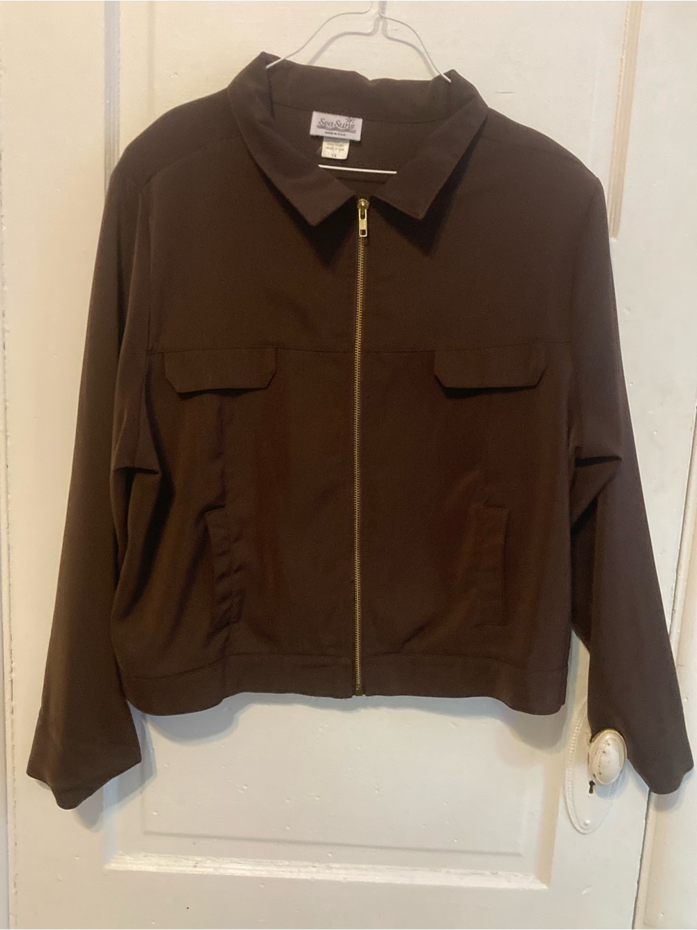 Vintage Zip-Front Jacket / Chocolate Brown Collared Short Jacket